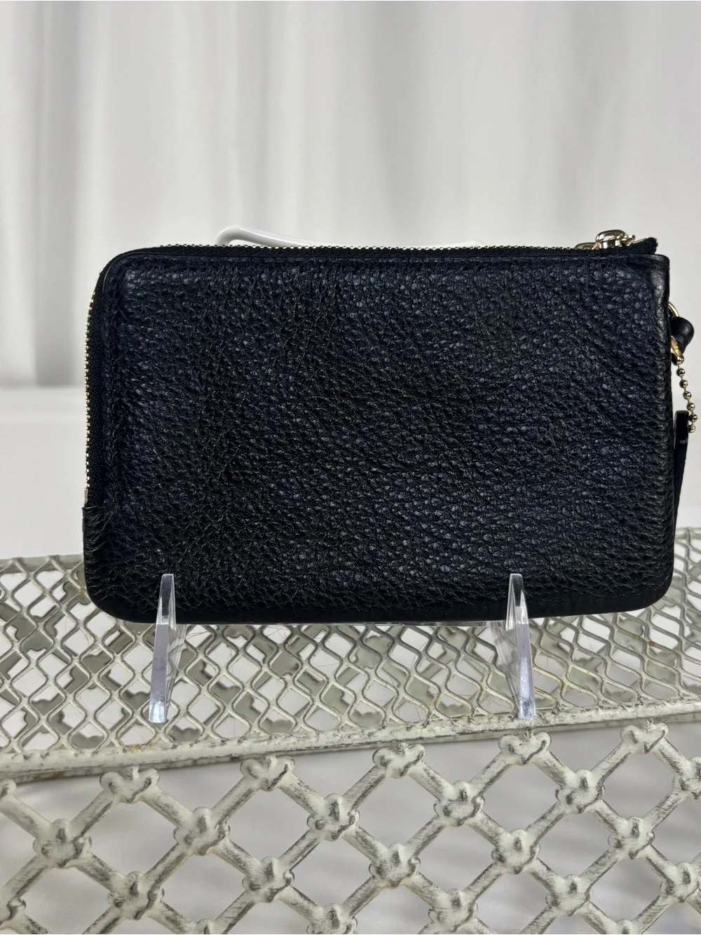 Coach Black Pebbled Leather Double Zip Wristlet Wallet